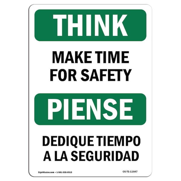 OSHA THINK Sign, Make Time For Bilingual, 5in X 3.5in Decal, 10PK, 3.5" W, 5" L, Landscape, PK10